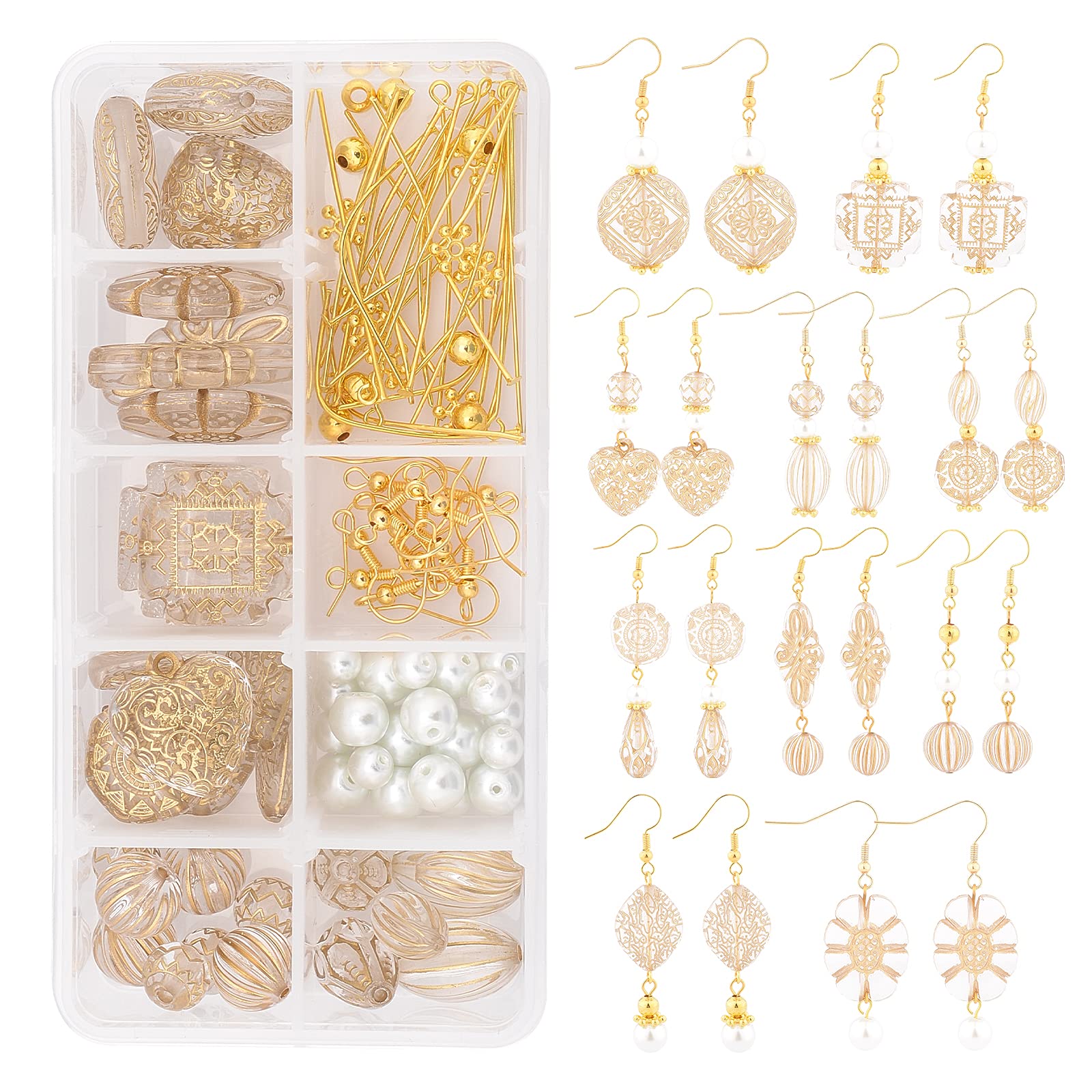 SUNNYCLUE 10 Pairs Pumpkin Ball Dangle Earrings Making Kit Round Acrylic Corrugated Beads with Earring Hooks for Halloween Theme Jewelry Arts Craft Supplies