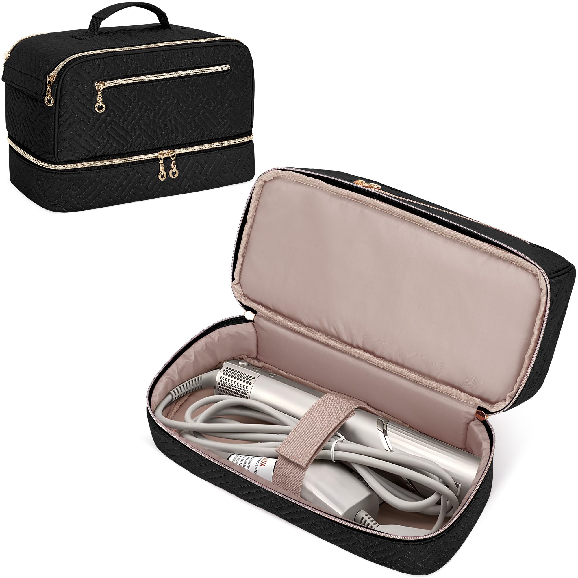 Teamoy Double Layers Travel Storage Case Compatible with Dyson Hair Dryer, Large Capacity Portable Organiser for Hair Dryer Styler and Attachments,Black