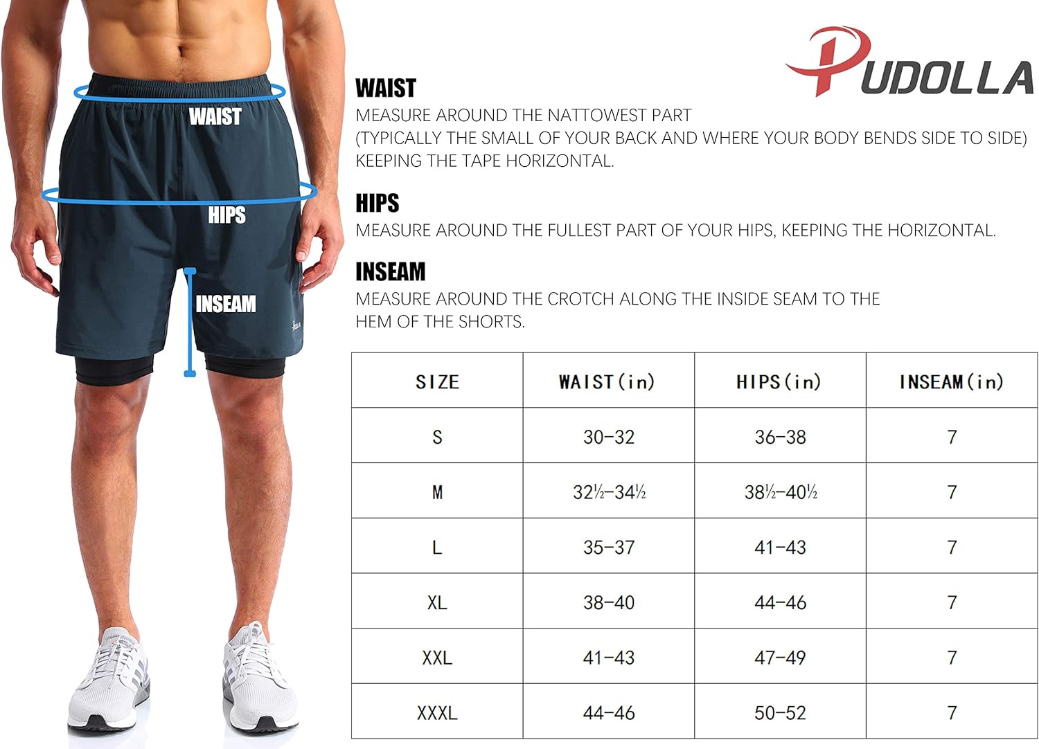 Pudolla Men’s 2 in 1 Running Shorts 7" Quick Dry Gym Athletic Workout Shorts for Men with Phone Pockets: Clothing