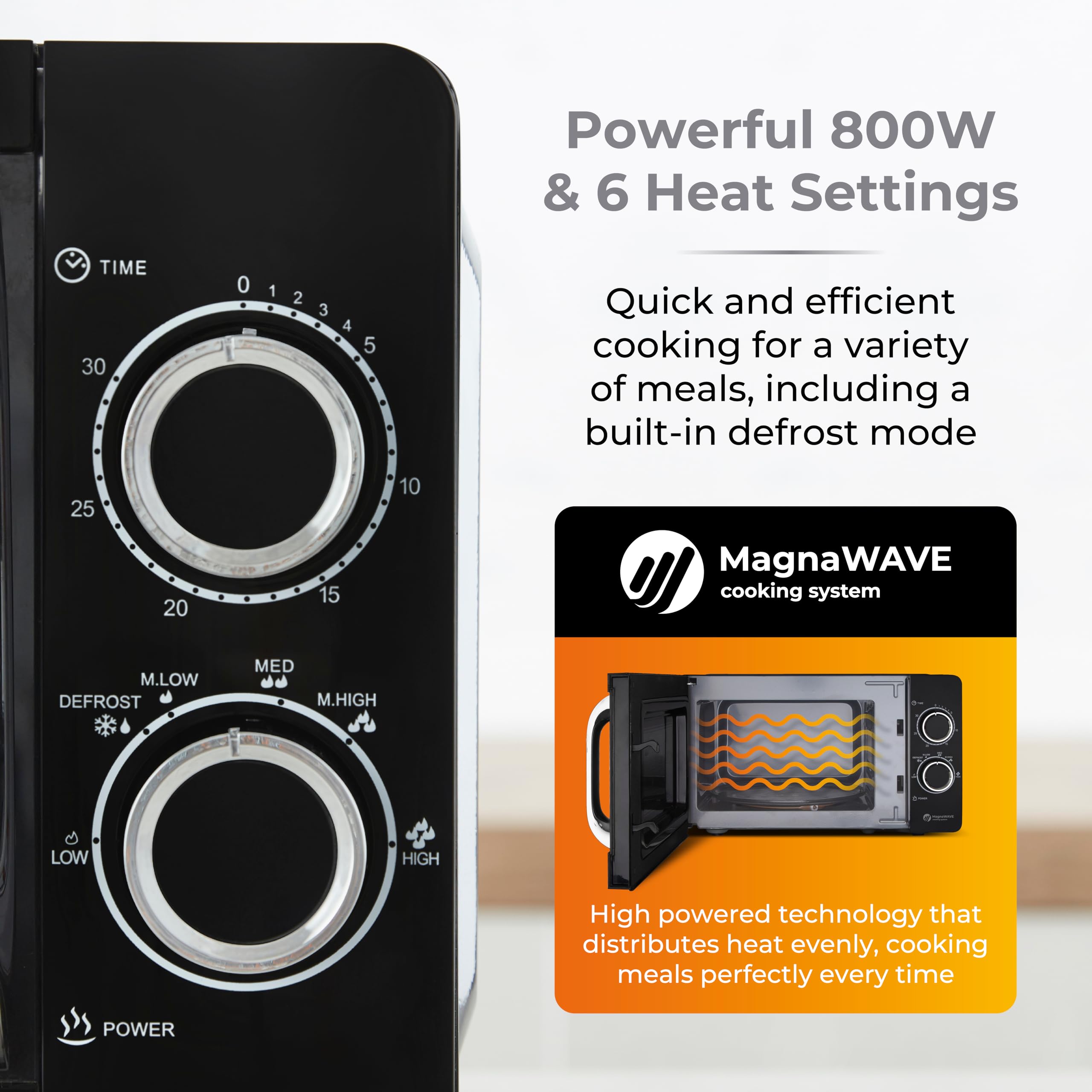 Tower T24042BLK Manual Microwave with Sleek Mirror Door, 800W, 20L, Black & Chrome