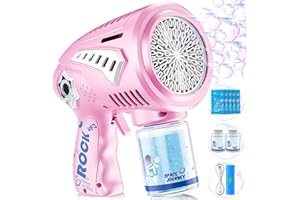 Boerfmo Pink Bubble Gun - Rechargeable 72 Holes Space Bubbles Blaster with LED Light - Toys Gifts Ideas for Girls Age 3-15, Party Favors Birthday for Kids, for Girl 3 Year Old Over