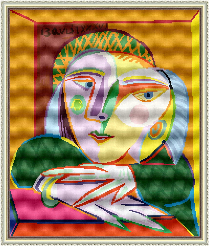 Amiiba Stamped Cross Stitch Kits, Pablo Picasso Woman at The Window DIY 11CT 20x23.6 inch (Picasso)