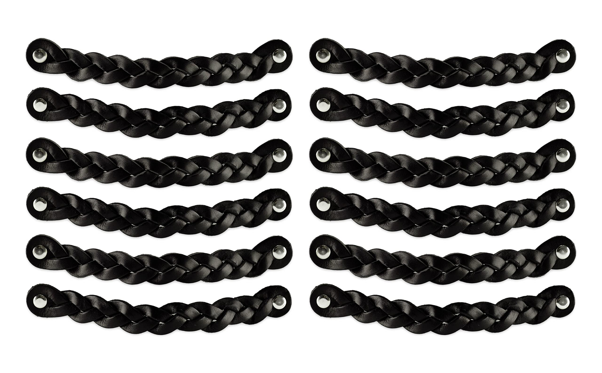 Brute Strength - Leather Handles for Furniture - Braided - Black - 12 pcs - 20 x 2,5 cm - Cabinet Handle, Door Handle for Kitchen, Bathroom, cabinets, Dresser, Wood