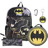 DC Comic Book Batman Symbol 5-Piece Backpack Accessory Set for Boys