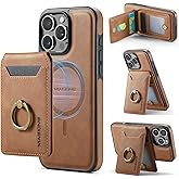SZHAIYU K1 2 in 1 Detachable Magnetic Phone Cases Compatible with iPhone 16 Pro Case with Card Holder Ring , Compatible with Magsafe Wallet, Leather Men 6.3'' RFID Blocking (iPhone 16 Pro,Brown)