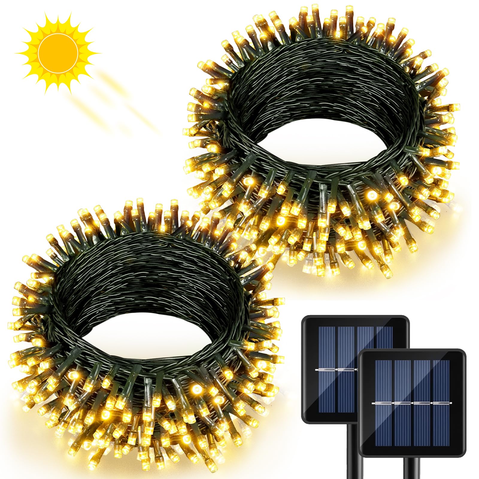 Photo 1 of 2 Pack Solar Christmas Lights Outdoor, 158FT 480 LED Solar String Lights for Outside Waterproof, 8 Modes Twinkle Fairy Light for Patio Tree Garden Party Decorations, Warm White