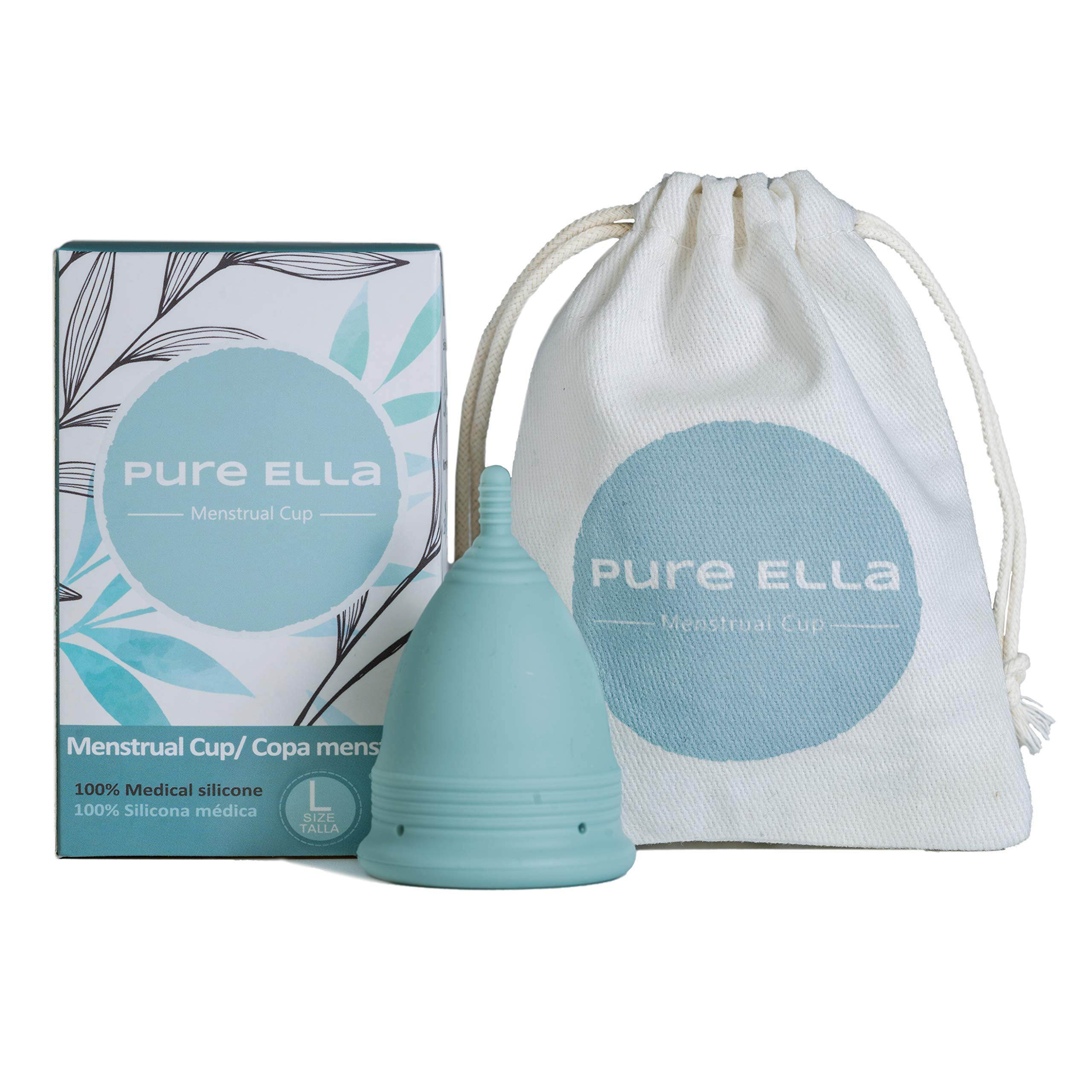 Pure Ella Menstrual Cup - Reusable Soft Silicone Period Cup - Wear for 12 Hours - Medical Grade & BPA Free Silicone Cup - Eco Friendly & Hypoallergenic Feminine Hygiene – Sizes XS, S, L
