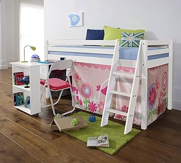 Northshore Cabin Bed Desk In Floral Design Mattress White Bed