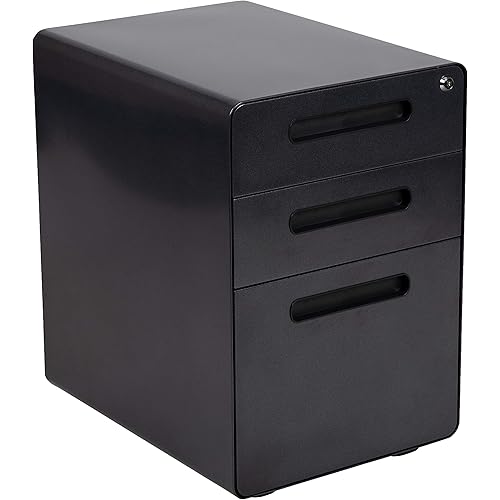 Flash Furniture Ergonomic 3-Drawer Mobile Locking Filing Cabinet with Anti-Tilt Mechanism and Hanging Drawer for Legal & Letter Files, Black