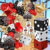 125 Pcs Casino Theme Balloon Arch Kit Casino Birthday Party Supplies Red Black Gold latex balloons Dice Crown Poker Foil Balloons for Poker Las Vegas Game Night Casino Party Decorations