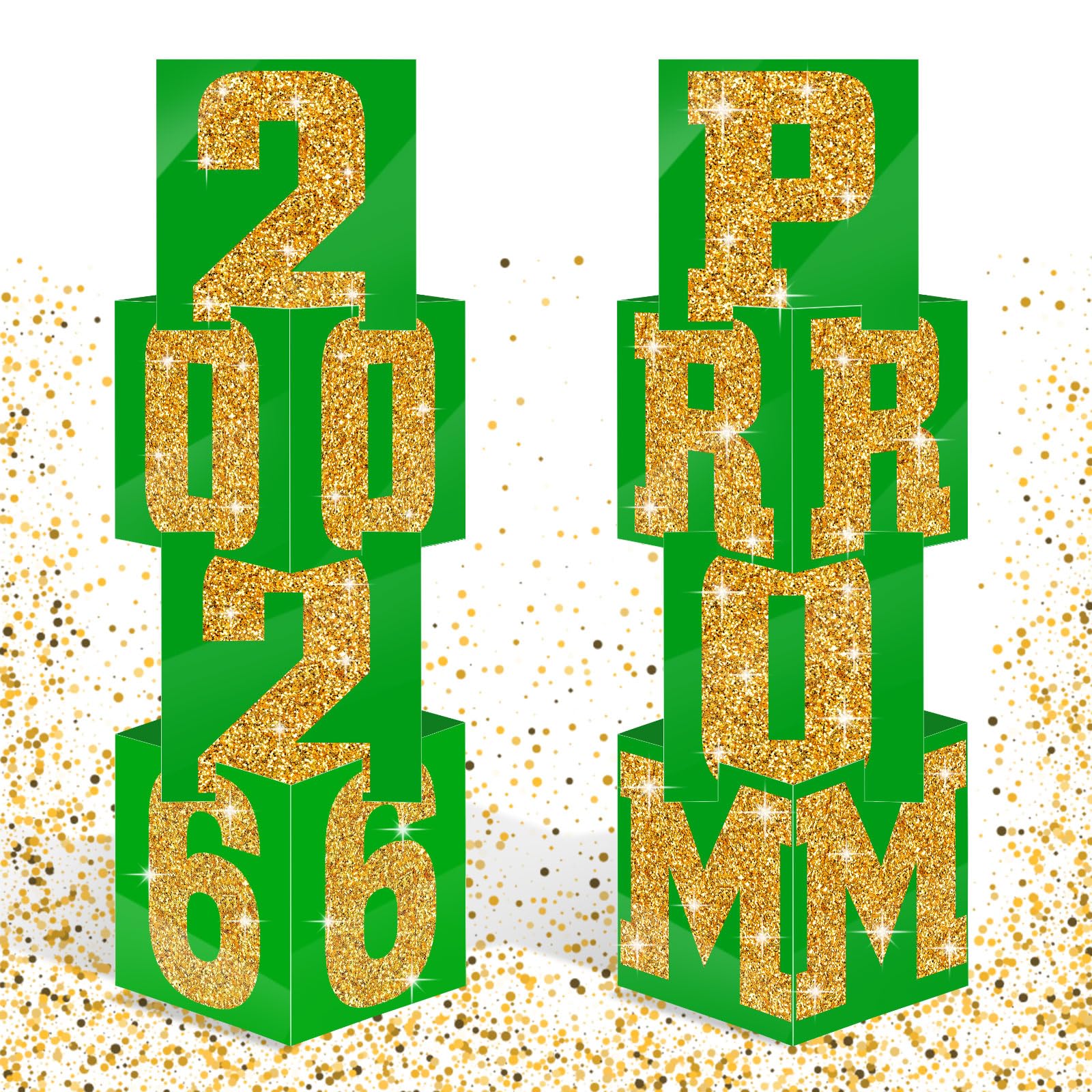 Queekay 8 Pcs Prom Column Standup Photo Booth Decorations 2026 Prom Backdrop Balloon Boxes Cardboard Decoration Column for Party College, 11.8 x 44.9 Inch(Green, Gold)
