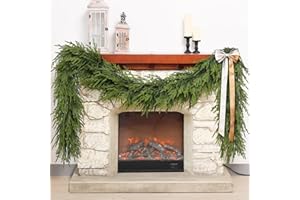 FOTEEWL Artificial Norfolk Pine Garland - Faux Christmas Garland Fake Green Garland for Fireplace,Table, Stairs, Mantle, Window,Indoor Outdoor,Home,Holiday Decor (1 PCS,9 FT)