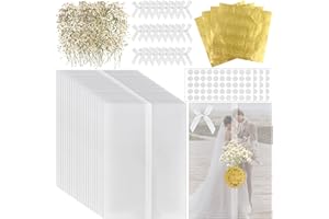 DROUTTI 100 Pcs Pre-Folded Wedding Invitations Wraps Set Vellum Jackets for 5 x 7 Invitations with Natural Dried Pressed Flower Self Adhesive Seal Sticker Bow Pre Folded Vellum Paper for DIY Crafts Postcards