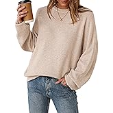 Arach&Cloz Women's Wool Blend Oversized Sweaters Crewneck Casual Outfits Fashion Spring Tops
