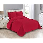 Linen Plus Luxury Oversized Coverlet Embossed Bedspread Set Solid Red King/California King Bed Cover New # Ashley