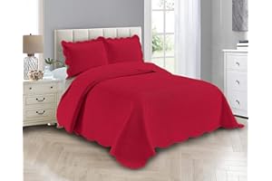 Linen Plus Luxury Oversized Coverlet Embossed Bedspread Set Solid Red Full/Queen Bed Cover New # Ashley