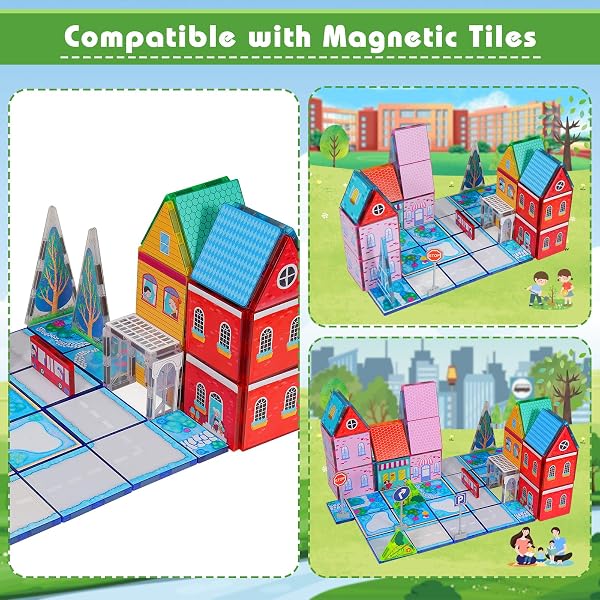 MAGNETIC TILES FOR KIDS, FAIRYTALE TOWN ROAD SET, MAGNETIC BLOCKS MAGNET BUILDING TOYS FOR 3-5 4-8 YEARS OLD BOYS GIRLS, EXPANSION THEMED MAGNET EDUCATIONAL STEM CREATIVITY TOYS 3+ TODDLERS XMAS GIFTS