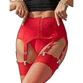 ohyeah High-Waisted Garter Belt Plus Size- Lace Mesh Suspenders Belt with 6 Metal Clip for Thigh Highs Garter Stockings