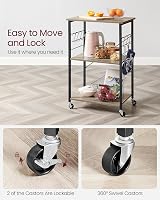VASAGLE Kitchen Shelf on Wheels 3-Tier Trolley Greige Black KKS060B02 view 7