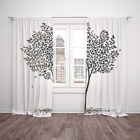 2 Panel Set Window Drapes Kitchen Curtains Tree Of Life Plant In