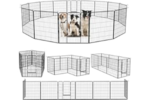 TAVATA Heavy Duty Metal Dog Playpen Dog Fence for Outdoor, 8/16 Panels 24"/32"/40" Height Rustproof Dog Fence with Doors, Pet Fence for Large/Medium/Small Dogs, Pet Playpen for Yard,Camping