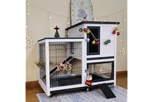 NICEDDAY Bunny Hutch Indoor Rabbit Cage Outdoor 2-Story Rabbit House with Urine Guards and 2 Removable Tray for Small Animals
