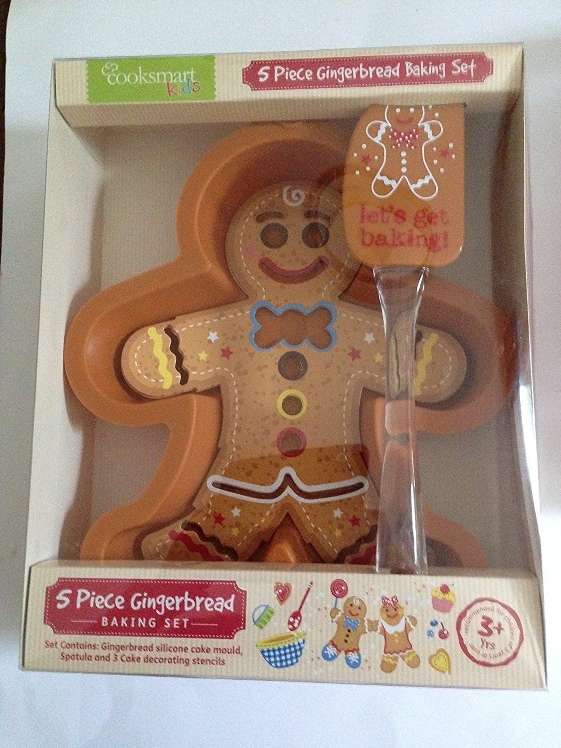 5 Piece Gingerbread Baking Set Cake Mould Stencils Spatula Gift Set