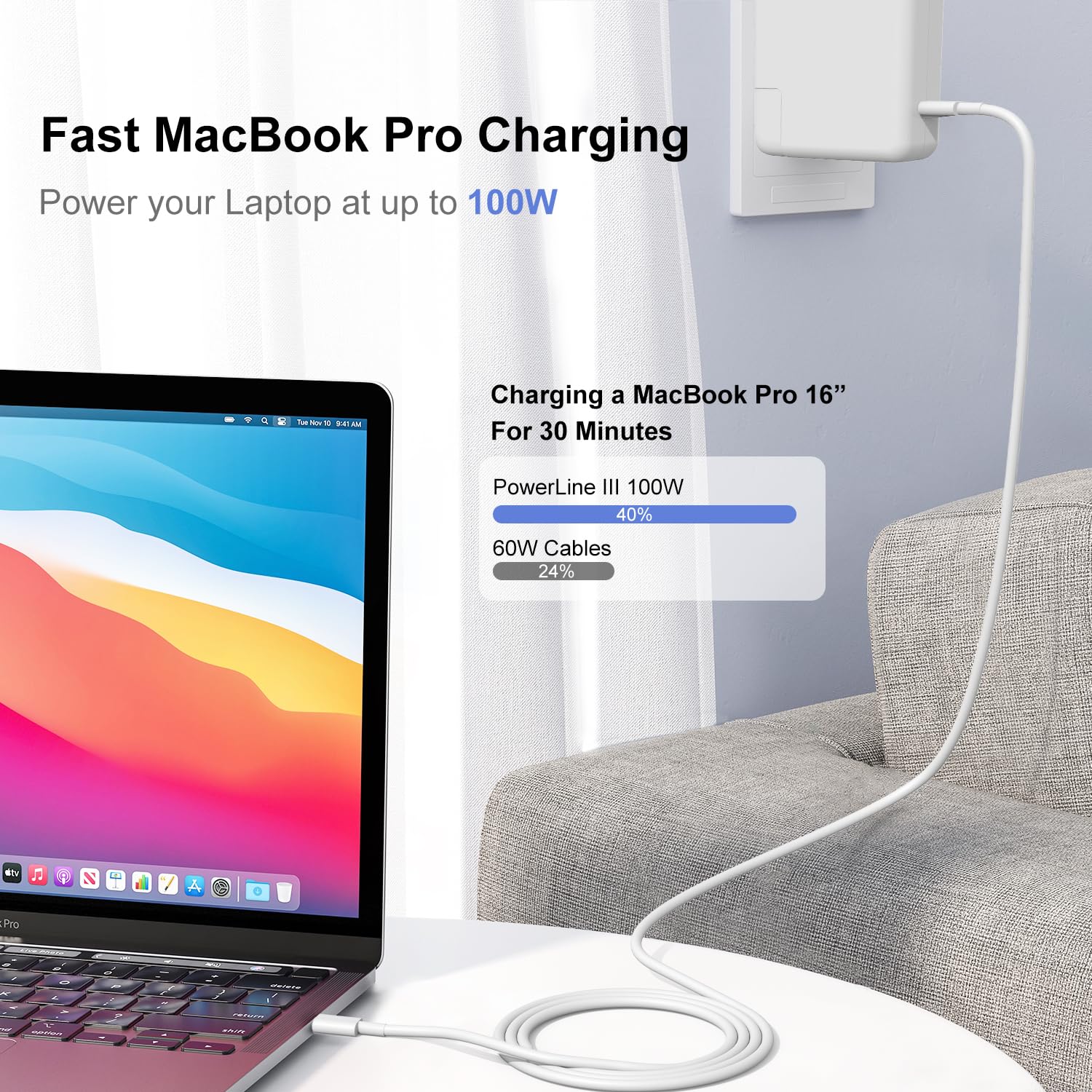 240W USB C Charging Cable for MacBook Pro/Air & for iPhone 17/16 Pro Max, MFi Certified 48V/5A Super Fast Charger Cord 6ft+10ft, PD 3.0 Compatible with iPad Pro 12.9/11, Samsung S25/S24(2-Pack)