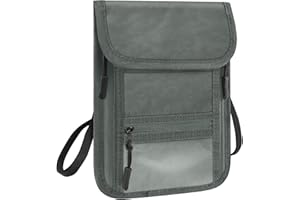 Capolo Travel Neck Wallet with RFID Blocking, Passport Holder Neck Pouch for Men and Women - Hidden Security Passport Wallet for Cash and Documents, grey