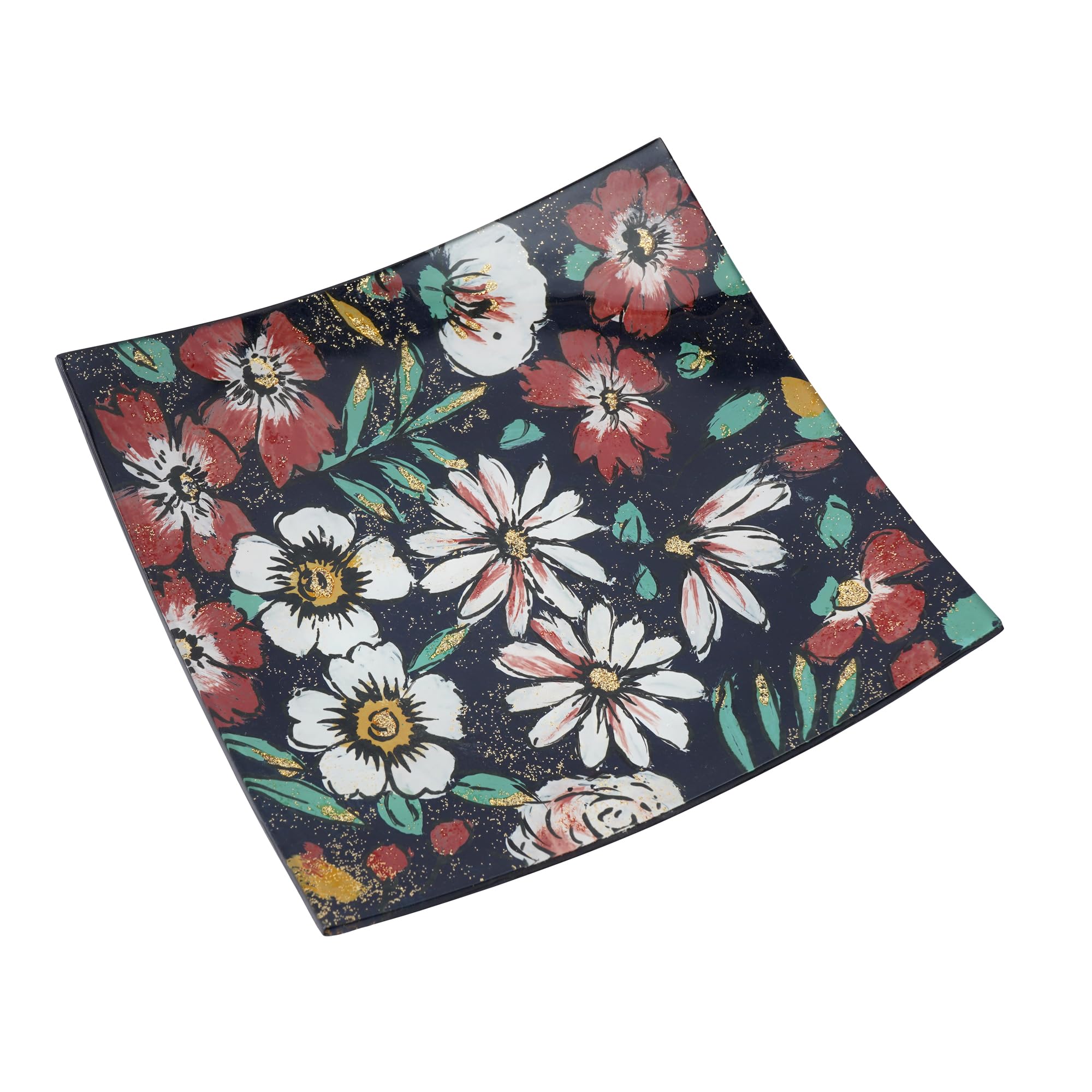 CGB Giftware | Twilight Bloom Glass Small Square Plate | in Gift Box | Decorative Plate | Homeware | New Home Gift | GB07325
