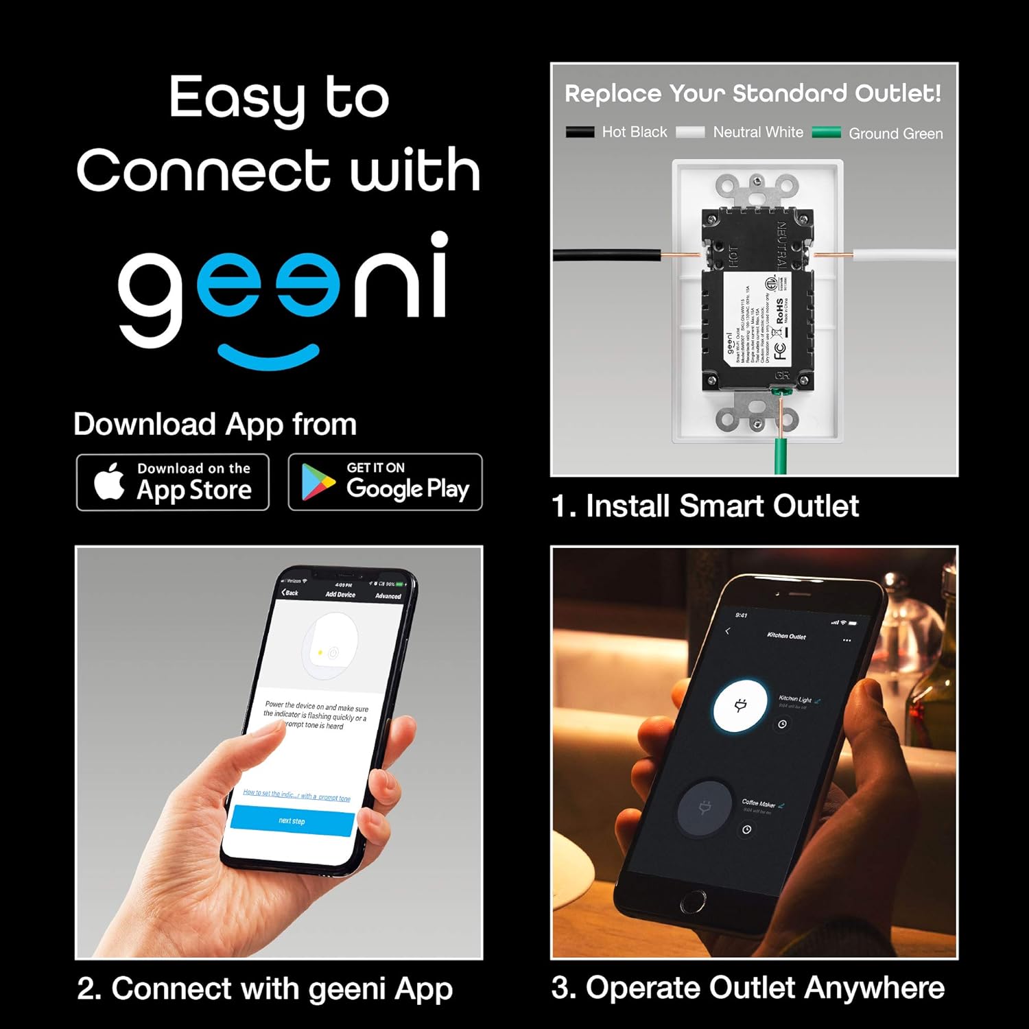 Geeni Smart Wi-Fi in-Wall Outlets, White, 2 Outlets – No Hub Required – Smart Outlet Works with  Alexa, Google Assistant & Microsoft Cortana, Requires 2.4 GHz Wi-Fi: Industrial & Scientific