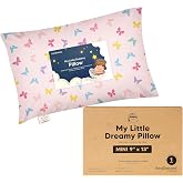 Mini Toddler Pillow with Pillowcase, 9x13 My Little Dreamy Pillow, Flutter | Organic Cotton Pillowcase, Small Kids Pillow for Sleeping, Travel Bed Pillow, Soft Breathable, Machine Washable, Toddlers 2-4