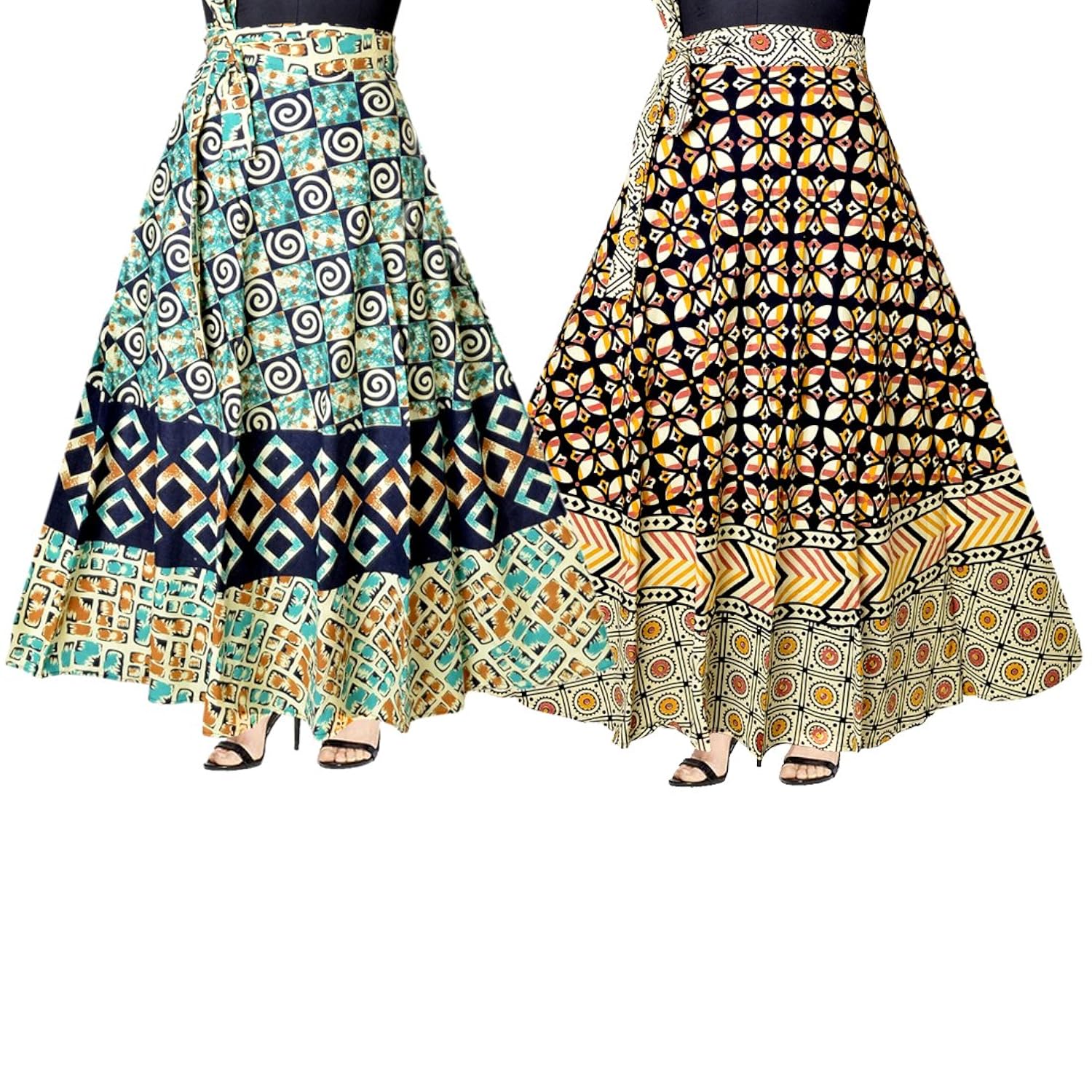women's 100% pure cotton wrap around skirt with elegant print 2 pcs