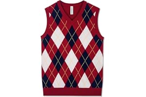 BOBOYOYO Boys Argyle Sweater Vest 100% Cotton V-Neck Vest Kids Uniform Sleeveless Sweaters for Children 5-12Y
