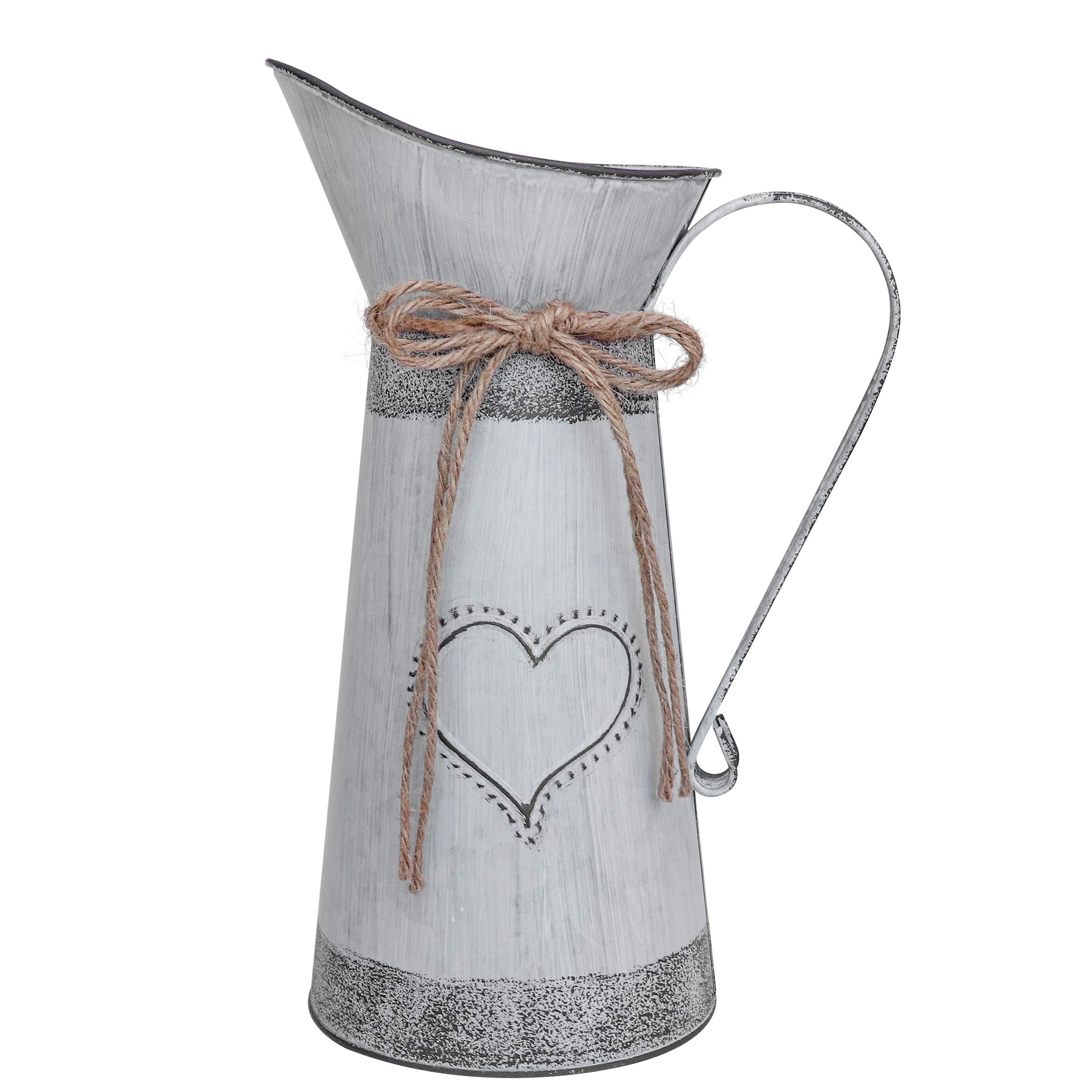 Soyizom Vintage French Pitcher Vase - Metal Rustic Decorative Galvanized Tin Country Primitive Jug - 11"H