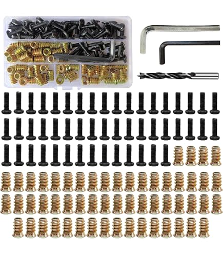 30-Set 1/4-20 Furniture Screws & Threaded Wood Inserts – Hex Socket Drive Fastener Kit With Wrenches For Cabinets & Shelves