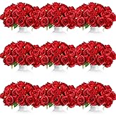 Jexine 120 Pcs Artificial Rose Flowers Bouquet Bulk Silk Realistic Fake Flowers for Wedding Anniversary Bridal Bouquet DIY Floral Arrangement Romantic Home Decor Gifts(Red)