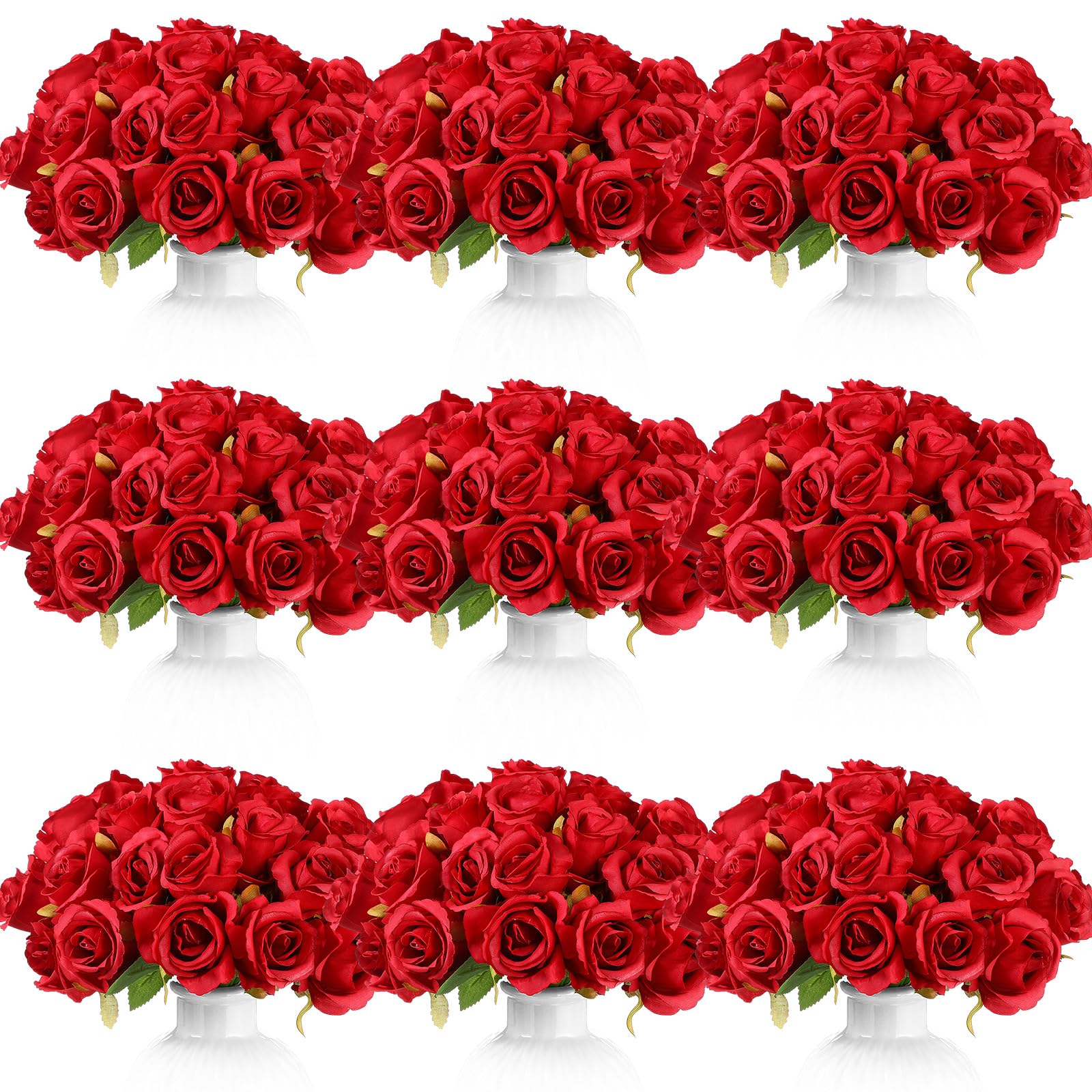 Photo 1 of Jexine 120 Pcs Artificial Rose Flowers Bouquet Silk Realistic Flowers Bulk Centerpieces DIY Bride Fake Rose for Home Bridal Wedding Party Decorations(Red)