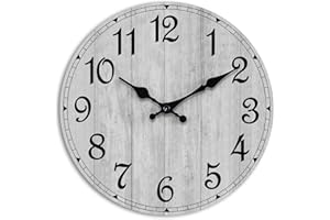 HYLANDA Wall Clock, Rustic Wall Clocks Battery Operated Silent Non Ticking, Country Round Wooden Clocks Farmhous Wall Decorative for Kitchen, Bathroom, Living Room (Gray 8 Inch)