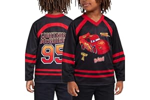 Disney Boys Hockey Jersey - Mickey Mouse Cars Lightning McQueen V-Neck Long Sleeve Mesh Jersey for Toddler and Little Boy