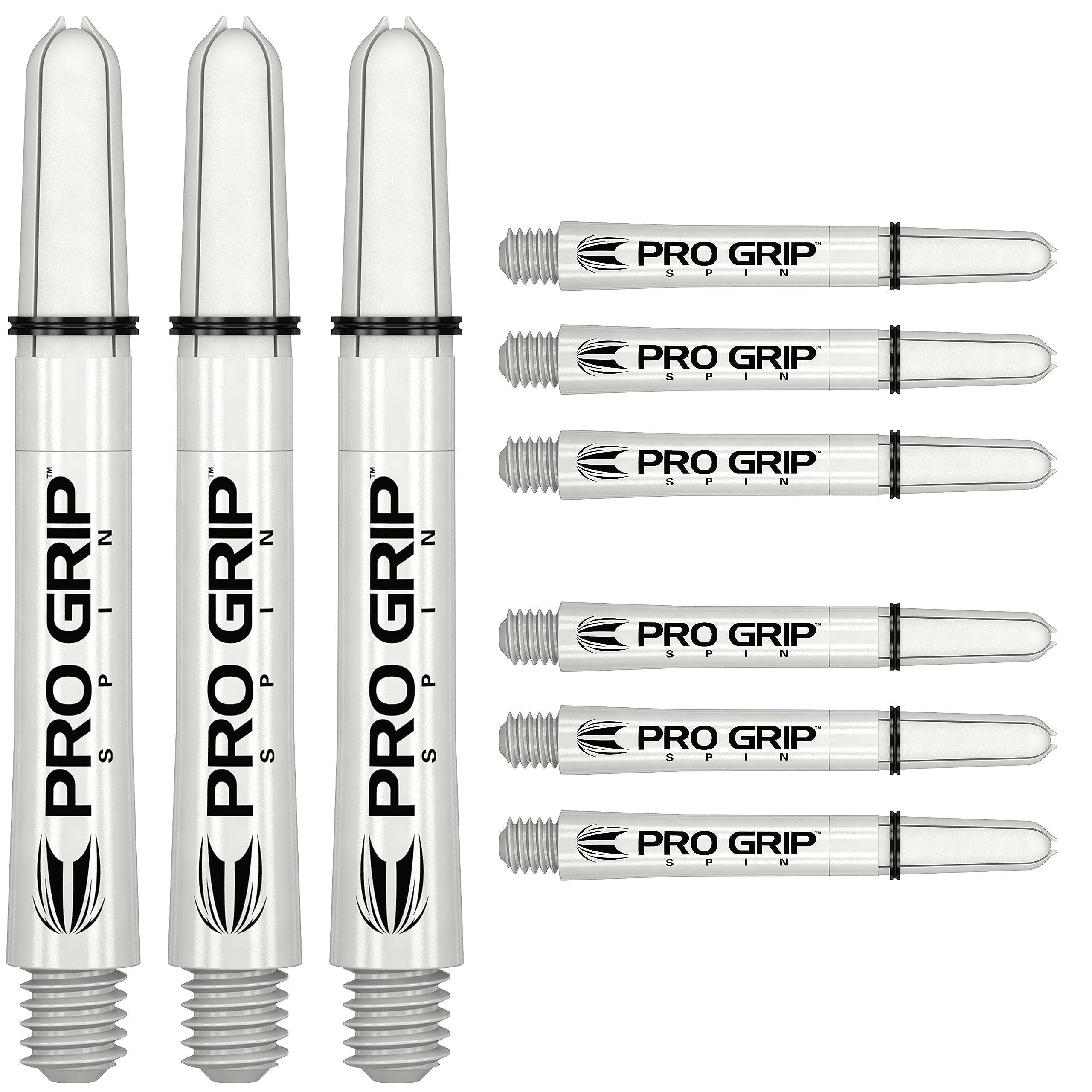 Target Darts Pro Grip Spin Shaft – Set of 3 | White, Short (34mm) | Spinning Dart Stems, Professional Darts Accessories, 2BA Shaft Multipack with Rings