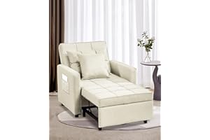 XSPRACER Convertible Chair Bed, Sleeper Chair Bed 3 in 1, Adjustable Recliner,Armchair, Sofa, Bed, Linen, White, Single One