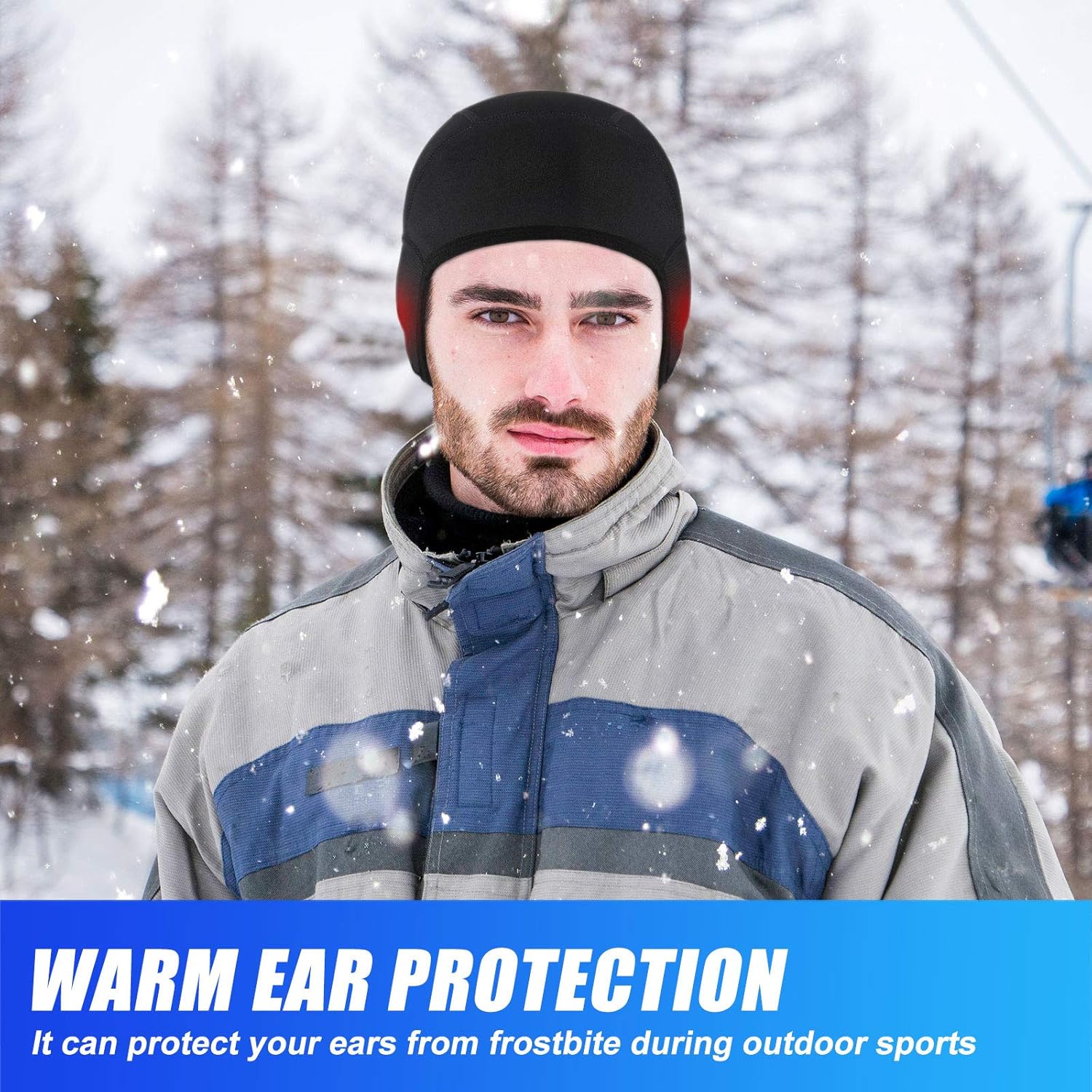 Syhood 2 Pieces Skull Cap Helmet Liner Winter Thermal Running Beanie with Ear Cover Cycling Cap for Men and Women (Black, Dark Gray): Clothing
