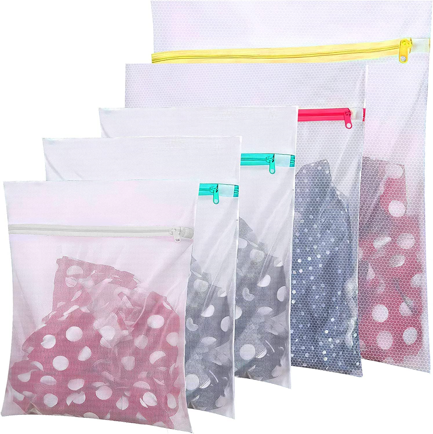 YOGINGO 5PCS Mesh Laundry Bags for Washing Machine, Delicates Laundry Bag with Zips