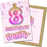 Olivia Samuel 20 Pack 8th Birthday Invitations Pink Gold Glitter UK Printed