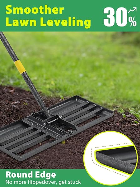 LAWN LEVELING RAKE HEAVY DUTY, 30X10 IN LARGE SOIL LEVELING RAKE, GROUND LEVELER WITH ANTI FLIPPING SMOOTH EDGE FOR DIRT SAND GRASS GOLF, 58″ LONG HANDLE, FOLDABLE GARDEN LANDSCAPING LEVELAWN TOOLS