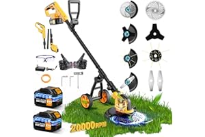 20000 RPM Brushless Battery Weed Wacker Cordless, 6000mAh Electric Weed Eater Battery Powered, Heavy Duty Brush Cutter Edger 