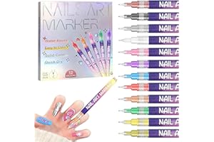 YUEUR 12 Colors Nail Art Pens Set, Fine Tip Nail Polish Pen Markers, Quick Dry Nail Art Kit for DIY Home Salon, Professional Nail Art Tools, Manicure Set Gift for Adults Beginners
