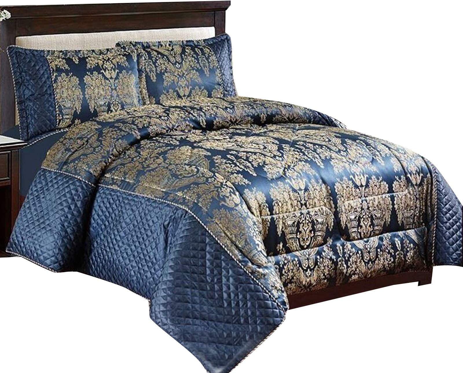 Massari Colection 3PC Beautiful Heavy Jacquard Quilted Bedspread Comforter Set (King, Sandara Blue)