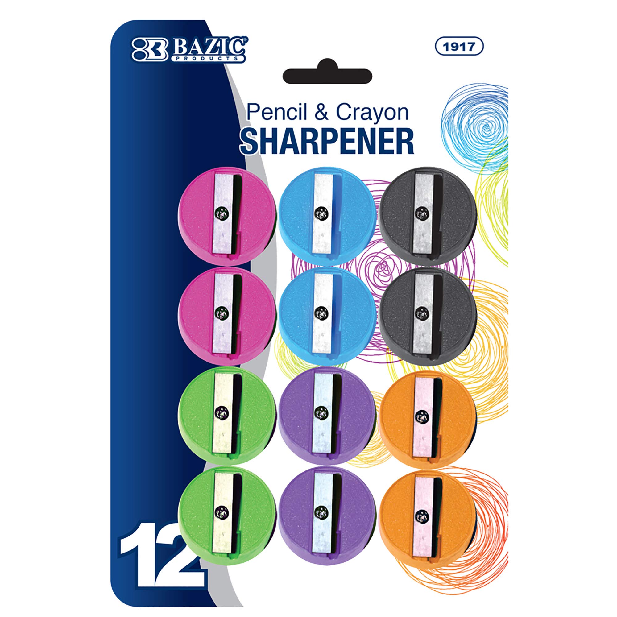 BAZIC Pencil Sharpener Single Hole Blade, Standard Size Pencils Crayon, Round One Blades Sharpeners for School, Total 12 Count